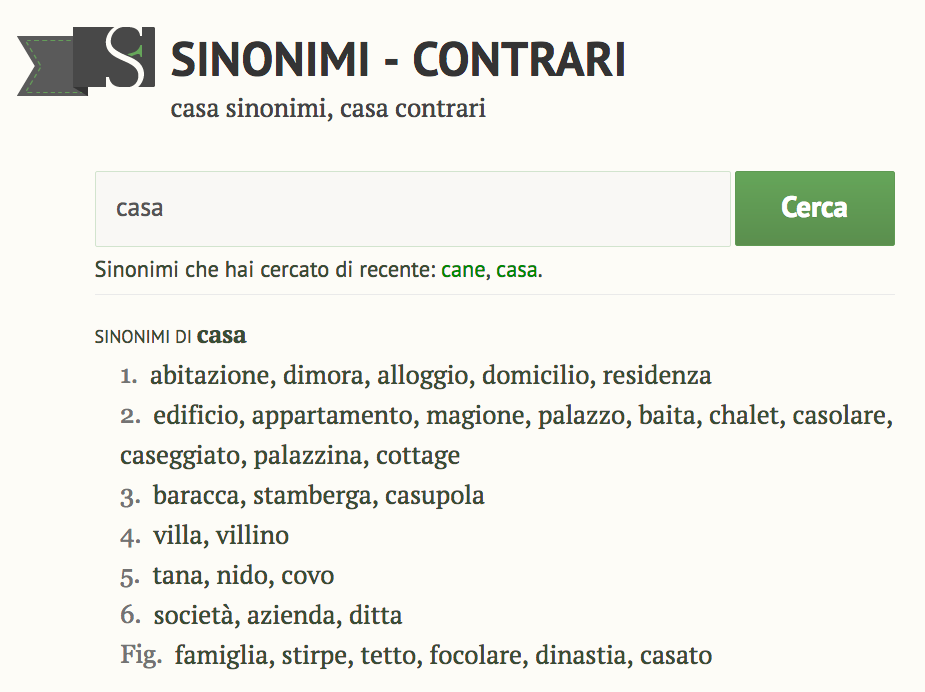 Dizionario on line dei sinonimi e contrari